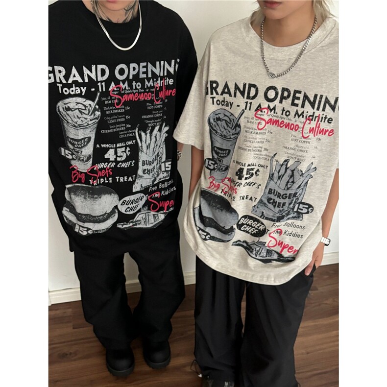 重磅趣味汉堡纯棉短袖男款潮牌慵懒风宽松休闲夏季T恤TT476,男装T恤,星座516A