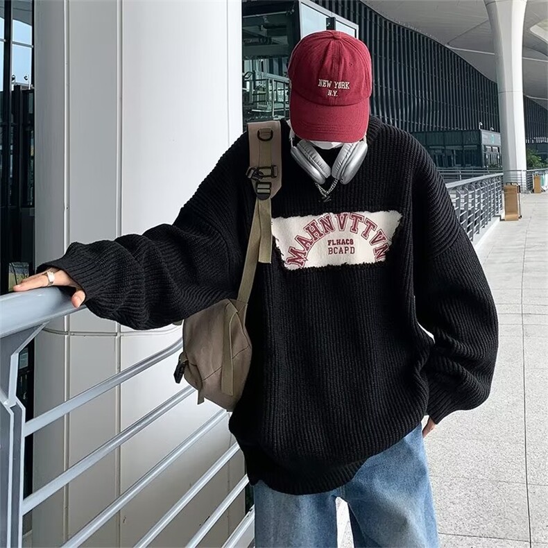 美式街头设计感圆领毛衣男慵懒风休闲针织衫MY5064P42,男装针织衫/毛衣,星座1116-2
