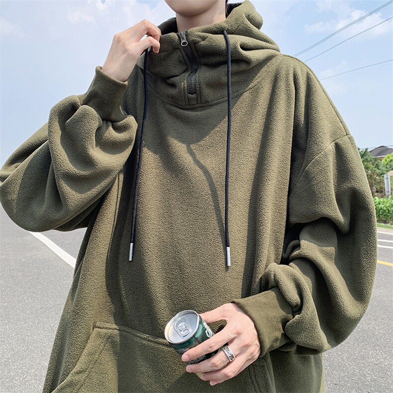 8XL-M大码摇粒绒卫衣套头连帽半拉链宽松美式复古外套WY9103/P68,女装短外套,电商B238