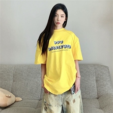 黄色重磅t恤男女同款美式正肩纯棉垫肩短袖阔肩半袖T恤T2459-P45，男装T恤，星座1213