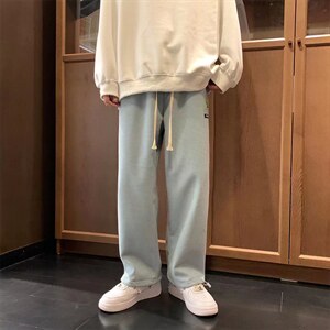 男春秋季华夫格玉米粒阔腿直筒束脚裤K060P33图片