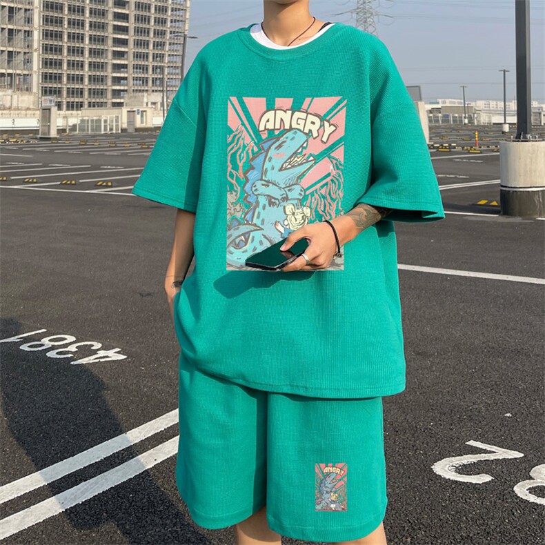 ！2025夏季新款男士华夫格短袖T恤百搭学生一套HTZ87P50图片