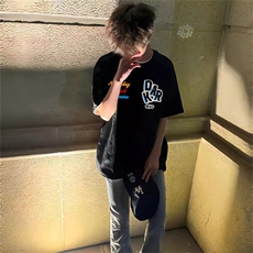 万针全刺绣工艺抖音得物高品质260克重磅纯棉双纱美式高街短袖T恤，男装T恤，电商A486-1