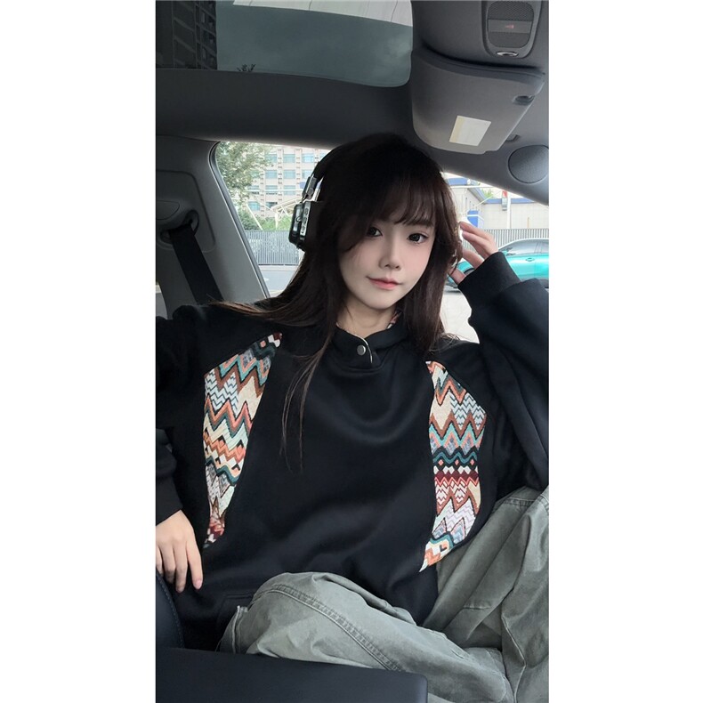 重磅民族风拼接撞色卫衣大码秋冬复古连帽衫外套LW608特P55加绒65，男装民族服装，电商B215