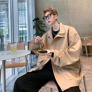 翻领纯色夹克男士春秋季百搭长袖休闲外套港风痞帅上衣服 JK7816图片