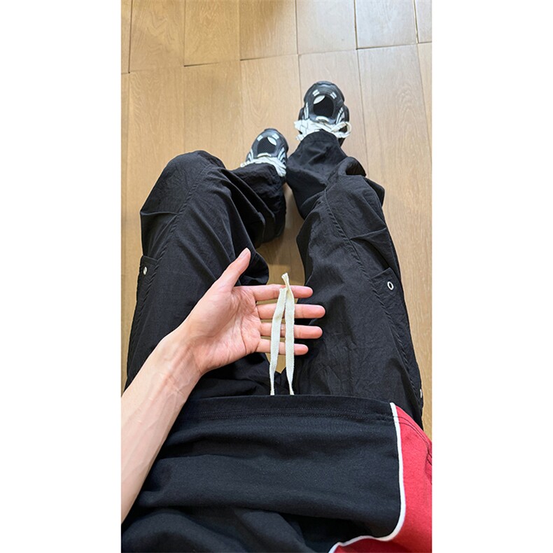 现货 美式薄款褶皱伞兵裤男阔腿宽松直筒休闲工装裤K652-P45 控68图片