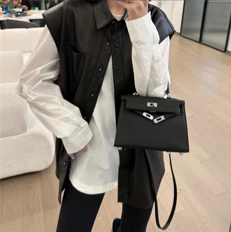 衬衣领皮马甲，女装马甲，卡薇尔