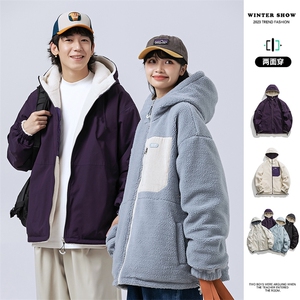 冬季新款羊羔绒加厚棉衣双面穿港风宽松连帽时尚百搭MY9300-1P110图片