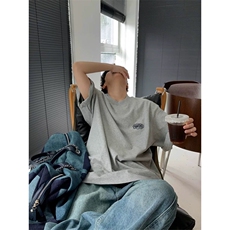 网图有货美式卡通字母刺绣短袖t恤男女情侣宽松五分袖A482-P30，男装T恤，星座1505