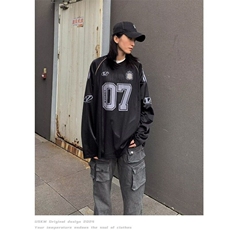 秋季薄款网面字母印花球衣T恤男女小众休闲运动长袖打底上衣，男装T恤，星座506A