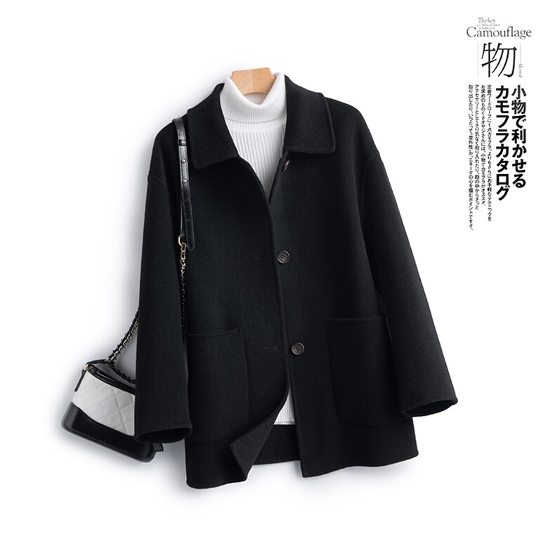 宽松短款绵羊毛双面呢大衣女新款冬季时尚流行羊毛呢子外套，女装双面呢大衣，温鑫双面呢