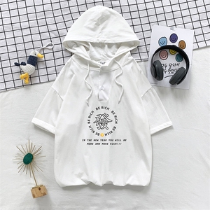 LD54163-P45 连帽短袖t恤男大码胖子带帽五分袖中袖图片