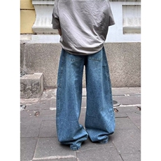 Y601-P57美式复古水洗解构弯刀牛仔裤女高街条纹拼接宽松显瘦，男装牛仔裤，电商B323A