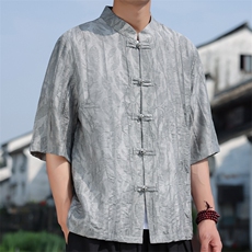 2025夏季新款风男金属盘扣新中式天丝纹路提花衬衫C133-P70，男装衬衫，电商B277(原6028)