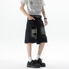 M-8XL破洞牛仔短裤特大码痞帅水洗刮烂美式高街五分中裤NZ9013P50，男装牛仔裤，电商B238