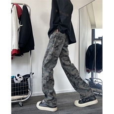 美式高街复古秋季新款迷彩百搭直筒牛仔裤B315-K24032-p55控78，男装牛仔裤，电商B315