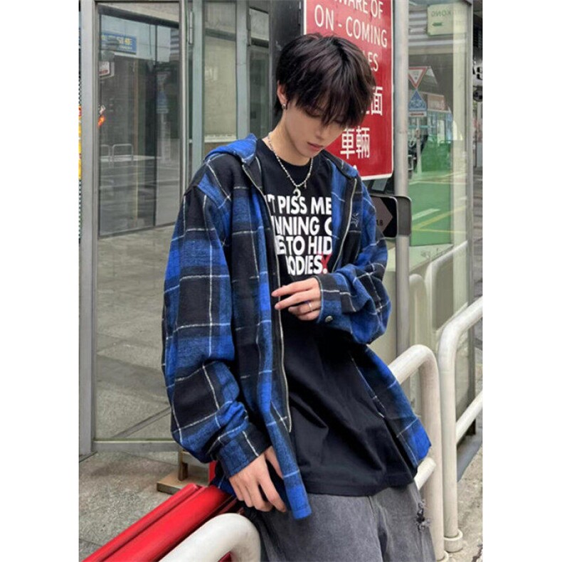 哥特风蓝格连帽衬衫男女春秋季拉链宽松休闲长袖外套C300,男装衬衫,星座1116A（原606A-3）