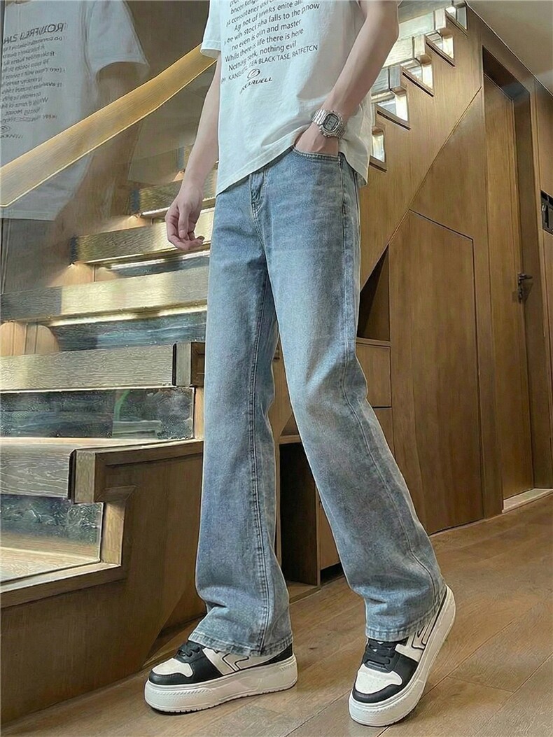 美式弹力微喇牛仔裤男款2025新款显腿长微喇潮流高街修身长裤,男装牛仔裤,星座302A-2