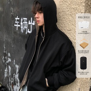 纯棉连帽黑色外套卫衣女2025早春秋薄款宽松休闲百搭上衣潮牌帽衫,关晓彤黑色马丁靴搭配图片