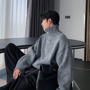 男士高领加厚820克宽松毛衣 卡其 2506/P75图片