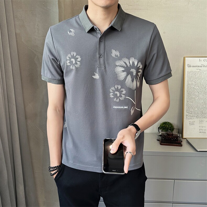 男装Polo衫翻领短袖印花透气2025新款短袖t恤C317-1855-P55,男装Polo衫,电商C317