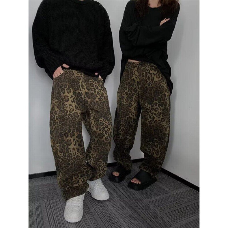 高街休闲复古宽松水洗豹纹男女款牛仔弯刀长裤春秋长裤男KN98,男装牛仔裤,星座1116A（原606A-3）