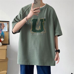 港风夏季潮牌插肩袖刺绣复古字母印花潮时尚男装ZDY3412-P48图片