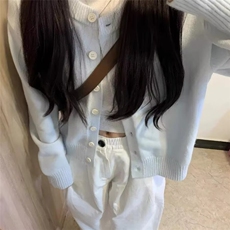 软糯感浅蓝色针织开衫女早秋韩版宽松内搭打底衫短款毛衣外套上衣，男装针织衫/毛衣，星座506A