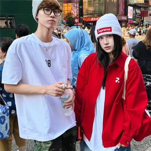 休闲百搭翻领衬衫夹克潮牌潮流秋季美式复古拉链情侣外套图片