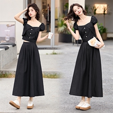 设计感半身裙套装女2025年夏季新款修身显瘦短款上衣高腰显瘦套裙，女装套装/套裙，潮流依族