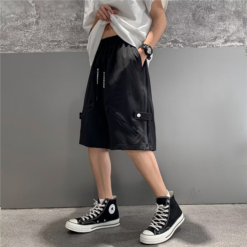 美式机能短裤男夏季宽松大码设计感小众拉链裤子休闲运动五分中裤,男装牛仔裤,星座410-7