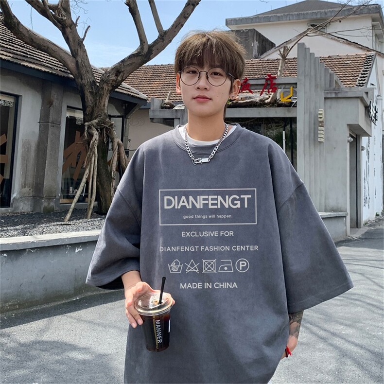 电商DSA028-DTLP2417特P19量大优供视频重磅麂皮绒短袖t恤男,男装T恤,电商A028