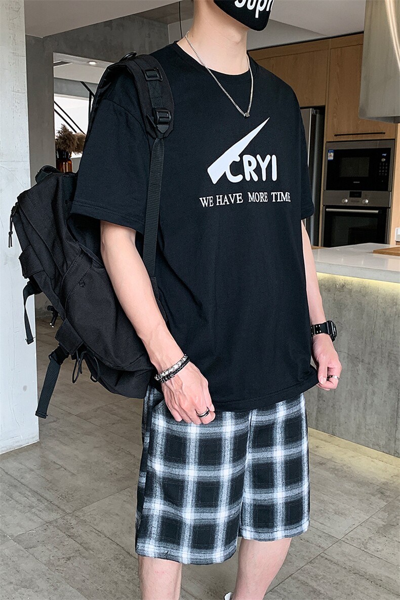 男士短袖t恤套装夏季韩版潮流休闲一套潮牌搭配帅气DS786T,男装T恤,电商A102