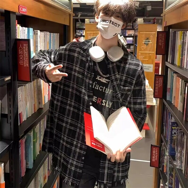UFAD美式潮牌复古格子磨毛长袖衬衫情侣宽松情侣外套C22,男装衬衫,星座1116A（原606A-3）