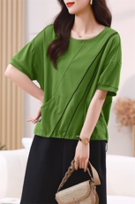 现货2023夏季新款小众设计圆领百搭上衣，女装T恤，深水步
