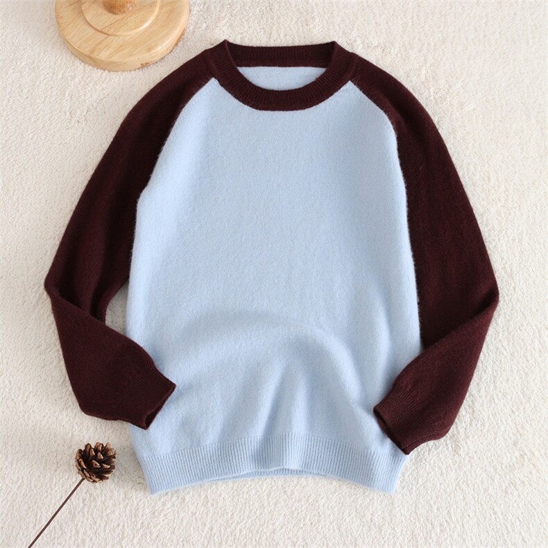 十二针拼色拼色插肩，童装儿童羊毛衫，联起羊绒