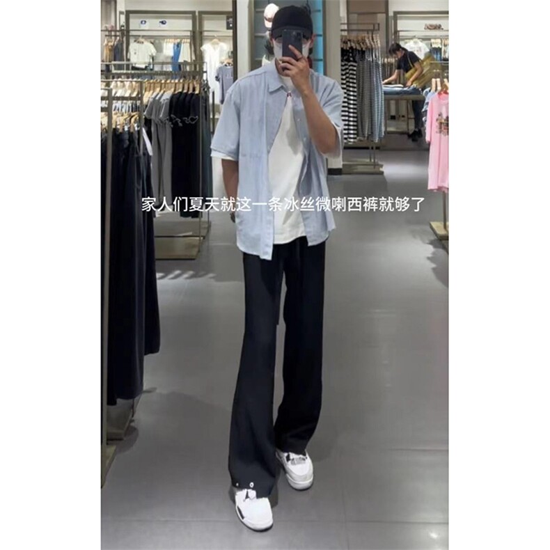 美式高街hiphop冰丝铆钉微喇休闲裤货号K2426P55,男装休闲裤,电商A063