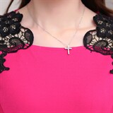 时尚显瘦蕾丝拼接长袖连衣裙优雅气质修身A字裙，女装连衣裙，蓝诺裳