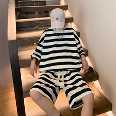 夏季新款青少年时尚百搭短袖短裤套装创意格子T恤男装TZ5909P55，男装休闲套装，电商A086