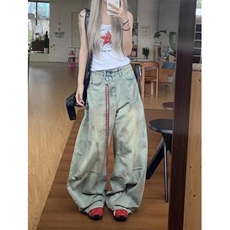 潮嘻哈废土泥染做脏牛仔弯刀裤子女情侣宽松长裤女休闲裤NB3153，男装牛仔裤，星座1116A（原606A-3）