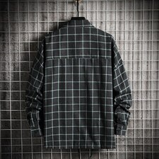 2021秋季网格挂拍日系大码男休闲落肩格子衬衫C3086-P40，男装衬衫，电商A001