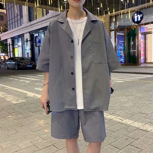 运动套装男夏季潮流短袖帅气休闲两件套宽松西装短裤潮tz4030-p50，男装休闲套装，星座1008