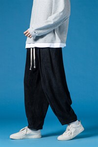 2025冬季新款风灯芯绒加绒加厚宽松灯笼裤休闲裤黑K102-P65,男装卫衣,电商B277A（原A068）