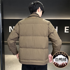 标50冬季白鸭绒设计师款翻领假两件男士羽绒服时尚帅气外套图片