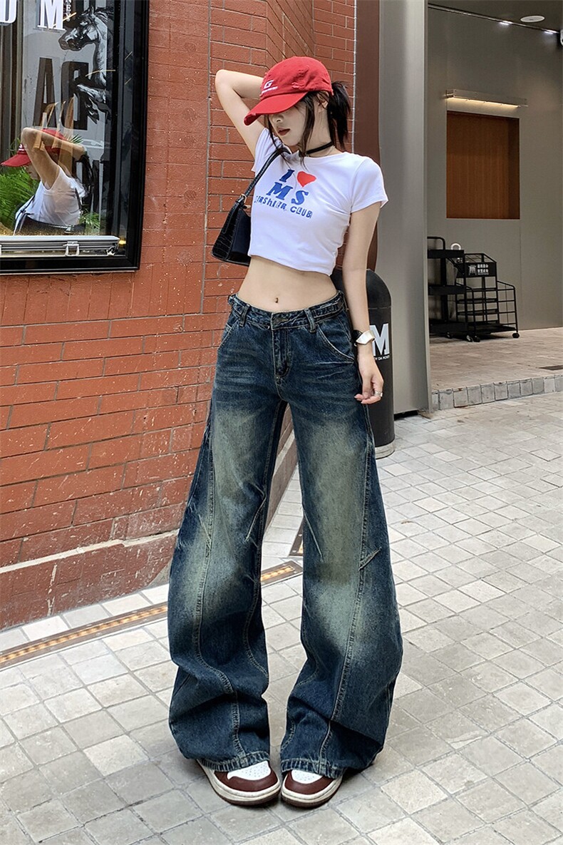 随性遛弯白色镰刀裤设计感工装阔腿牛仔裤男女宽松长裤YD9017-P70,男装牛仔裤,星座509