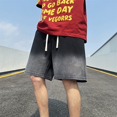 2025夏季新款牛仔短裤男直筒松紧腰复古做旧休闲裤子D12#-P38，男装牛仔裤，电商A178