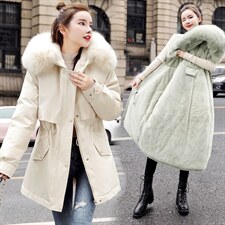 现货秒发2026冬装新款加厚加绒连帽大毛领修身保暖派克服外套女，女装棉衣/棉服，星宇服饰