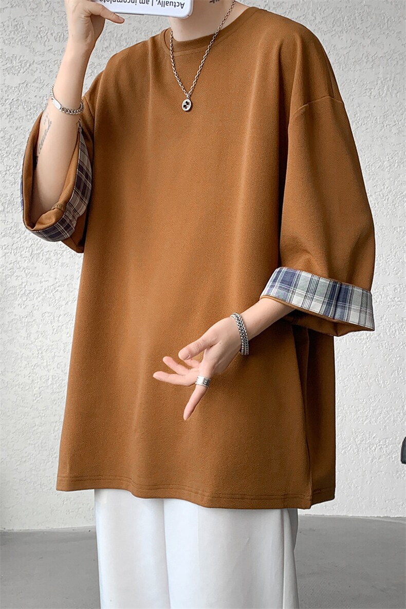 8XL-M特大码短袖男夏季高品质冰丝五分袖拼色宽松大码T恤DX308P38,男装T恤,电商D206-1