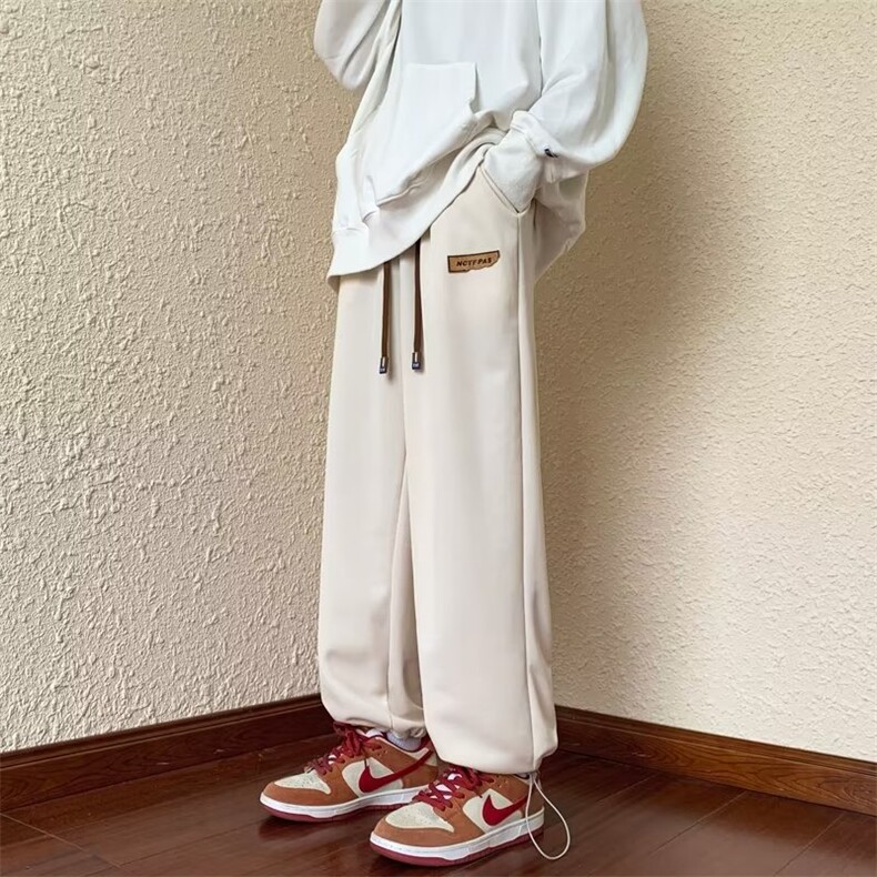 休闲裤男港风潮流贴标帅气直筒2023冬季新款ins宽松长裤K4762-P30,男装休闲裤,星座412-2