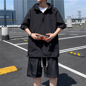 休闲运动短袖套装男夏季潮牌速干冰丝男士穿搭一整套图片